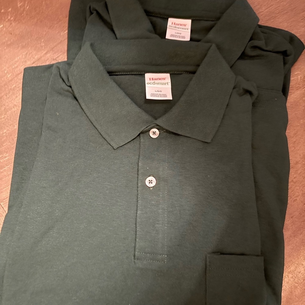 Set of 2 Hanes EcoSmart Classic Men's Polo Shirt - Dark Green Sz L NWT